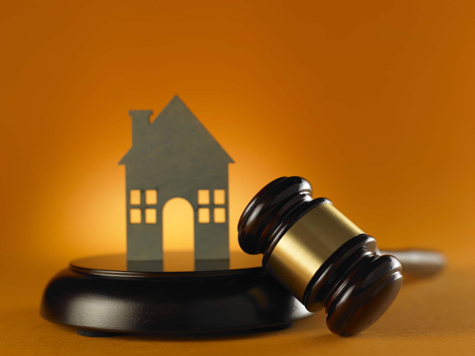 Real estate and property law. House model and gavel